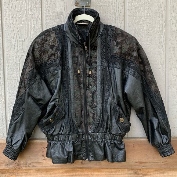Vintage genuine leather jacket, unique pattern - Picture 6 of 8